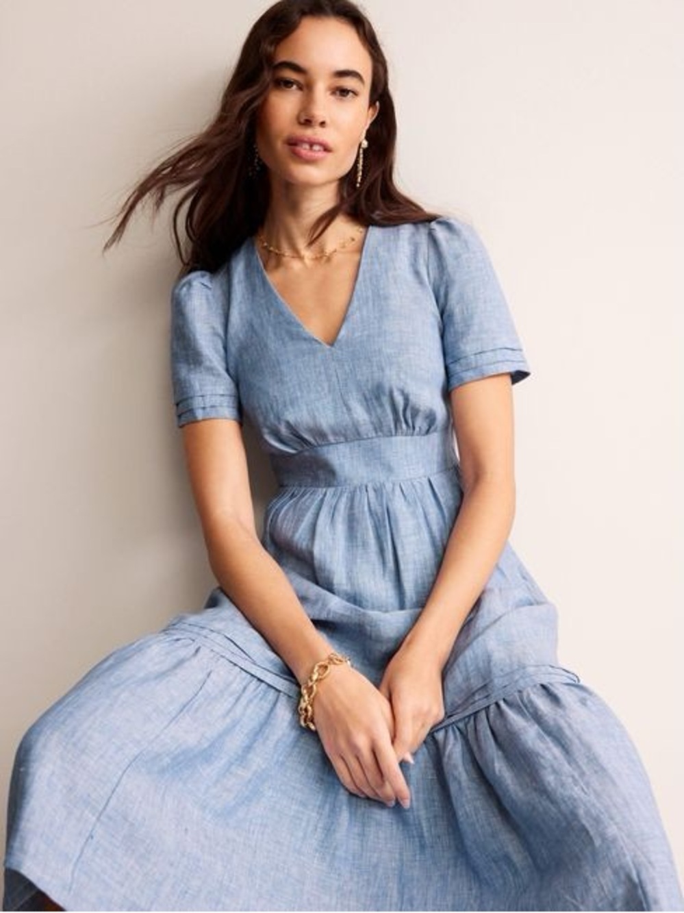 Boden Blue Eve Linen Midi Dress chambray, US 10P